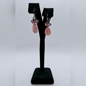 Rose Quartz Cluster Silvertone Earrings